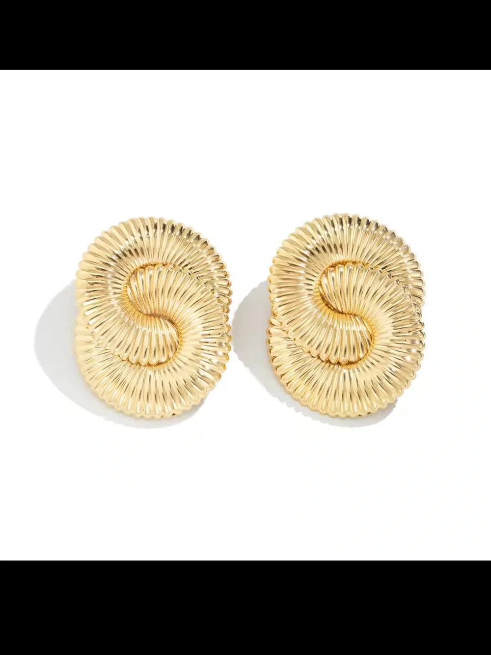 Ribbed Gold Spiral Drop Earrings